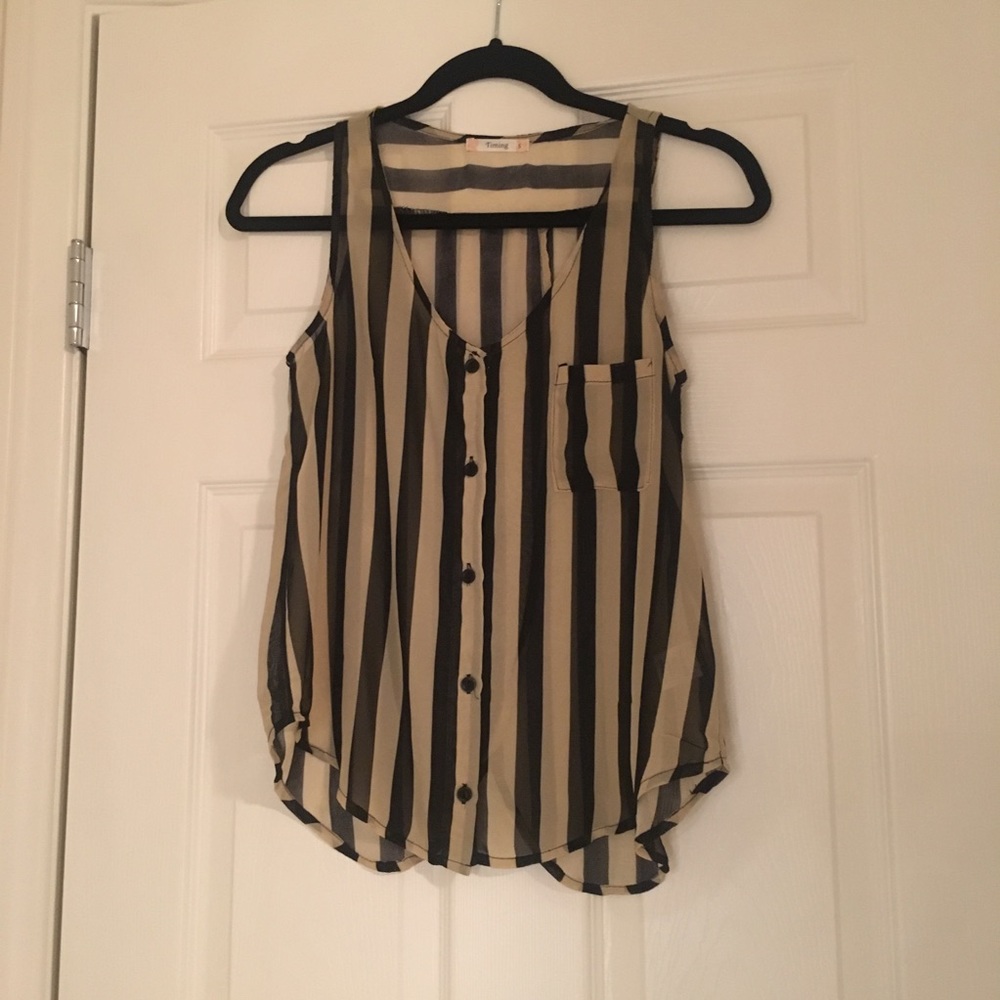 Black and Tan stripped tank top blouse.